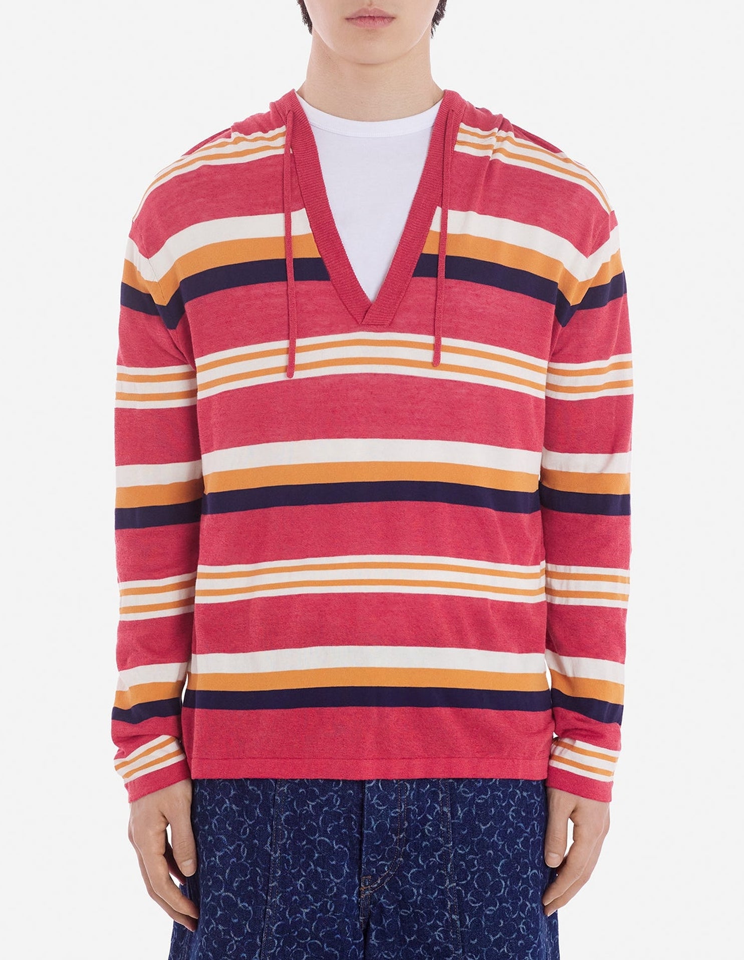 Striped linen blend hoody - Hibiscus Ink Stripes