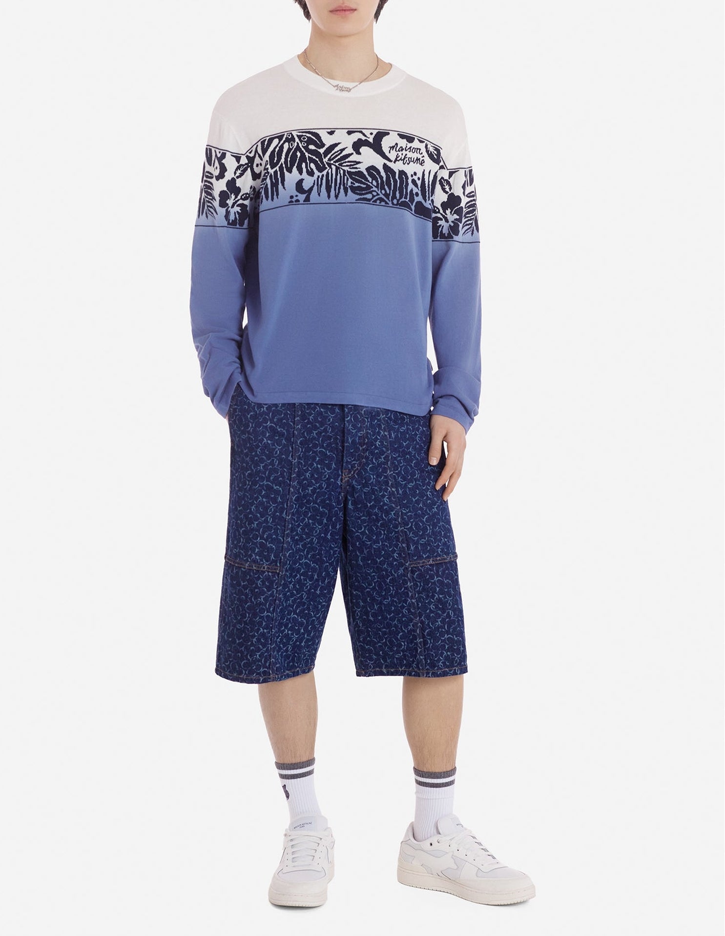 Pull en jacquard à manches longues - Storm Blue
