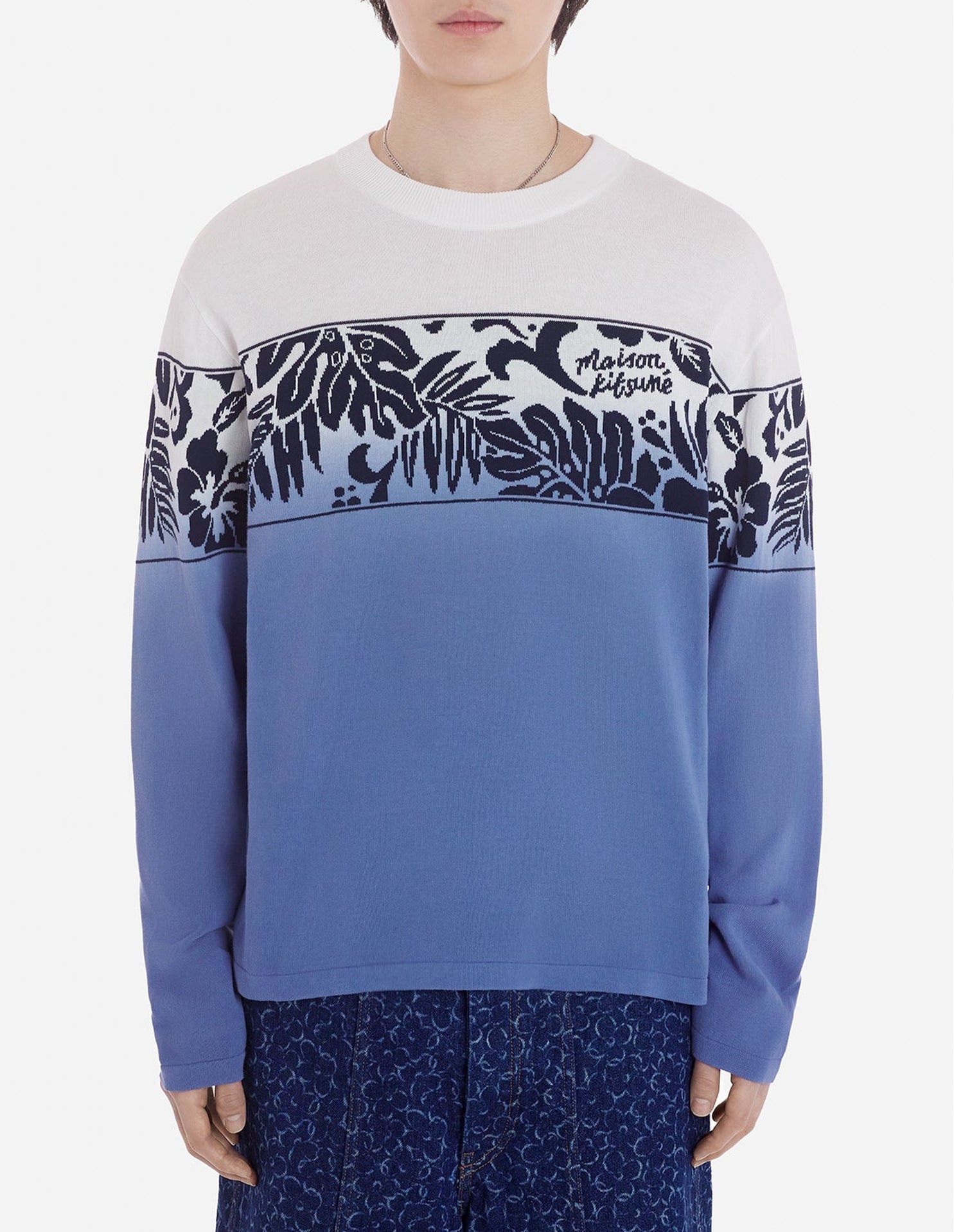 Pull en jacquard à manches longues - Storm Blue