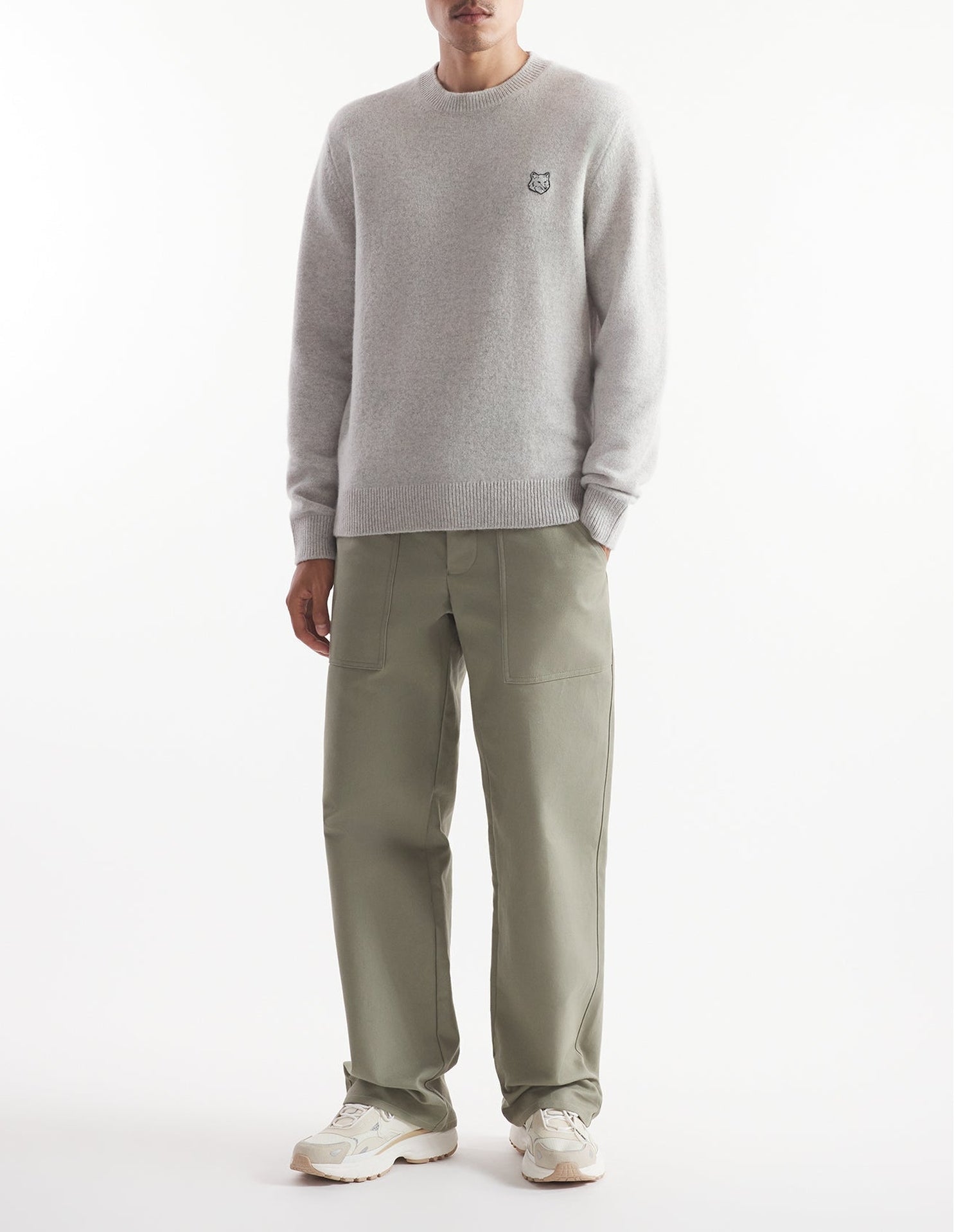 Embroidered jumper with wool crest - Light Grey Melange