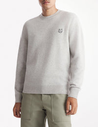 Embroidered jumper with wool crest - Light Grey Melange