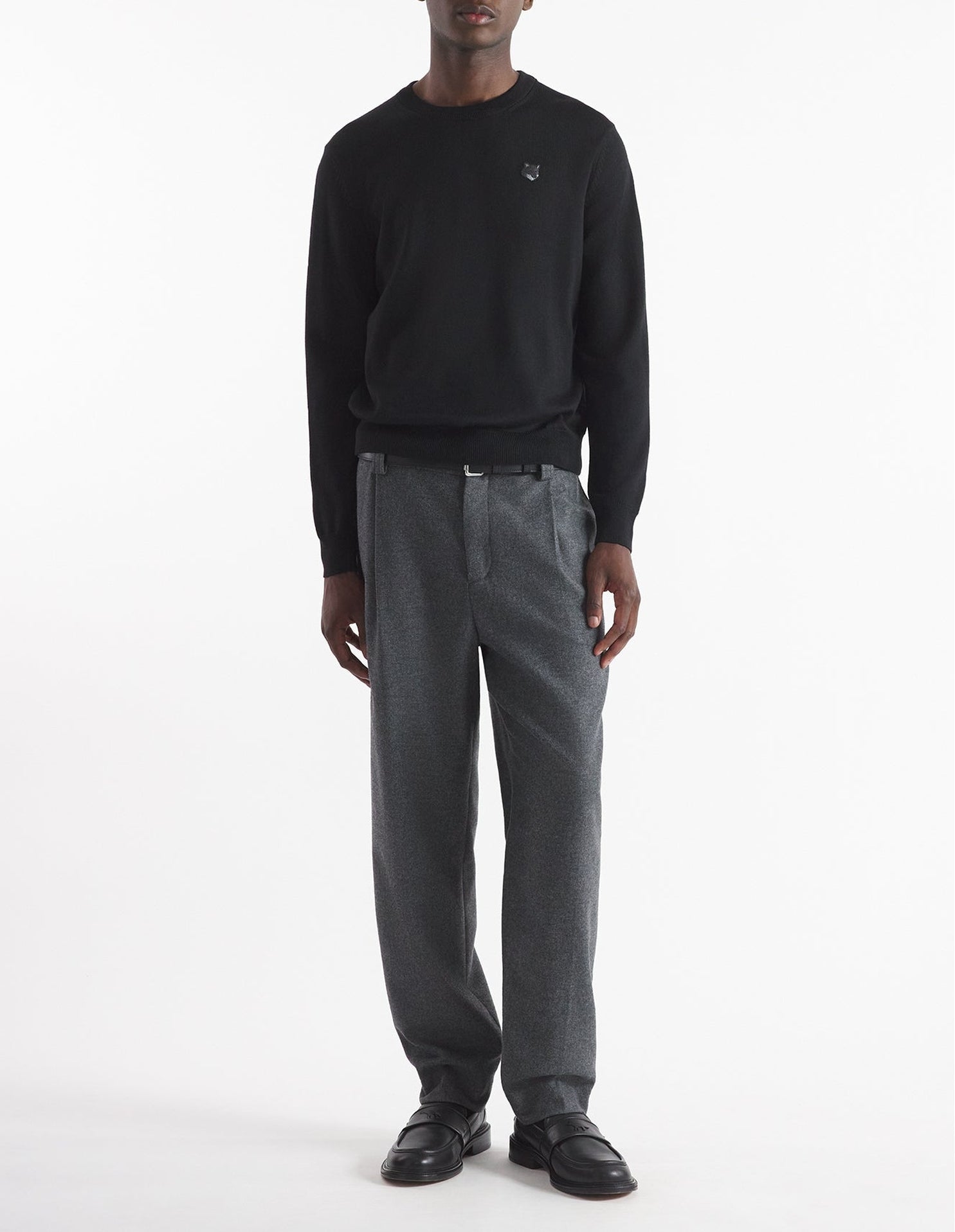 Embroidered jumper with wool crest - Black