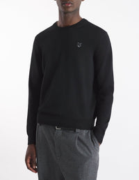 Pull brodé avec écusson en laine - Black