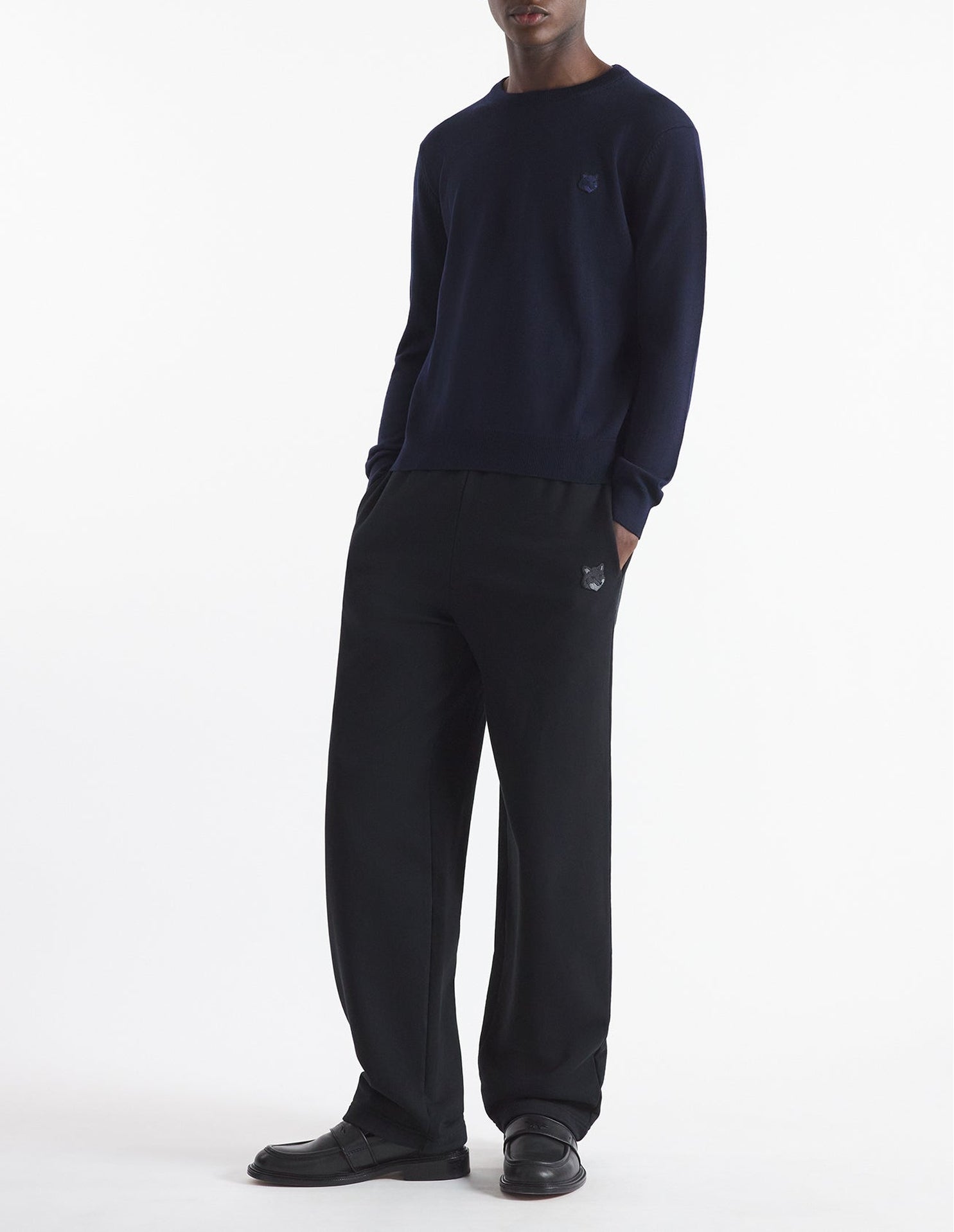 Bold Fox Head jumper with wool patch - Ink Blue