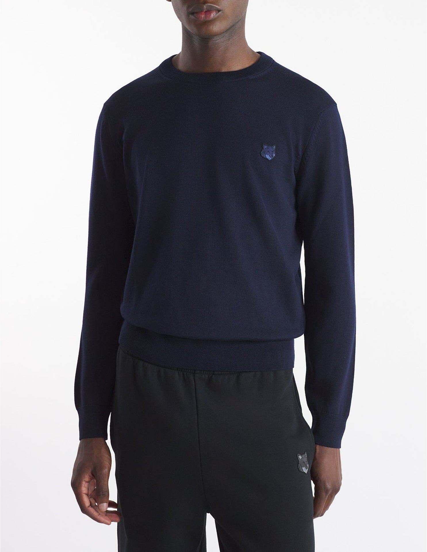 Bold Fox Head jumper with wool patch - Ink Blue