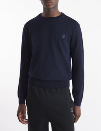 Embroidered jumper with wool crest - Ink Blue