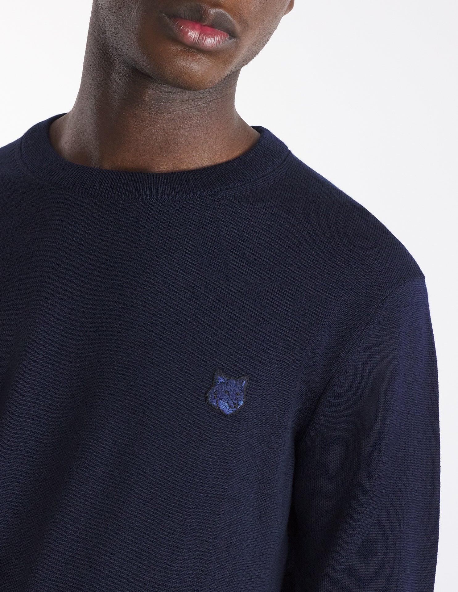 Bold Fox Head jumper with wool patch - Ink Blue