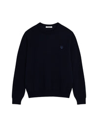 Embroidered jumper with wool crest - Ink Blue
