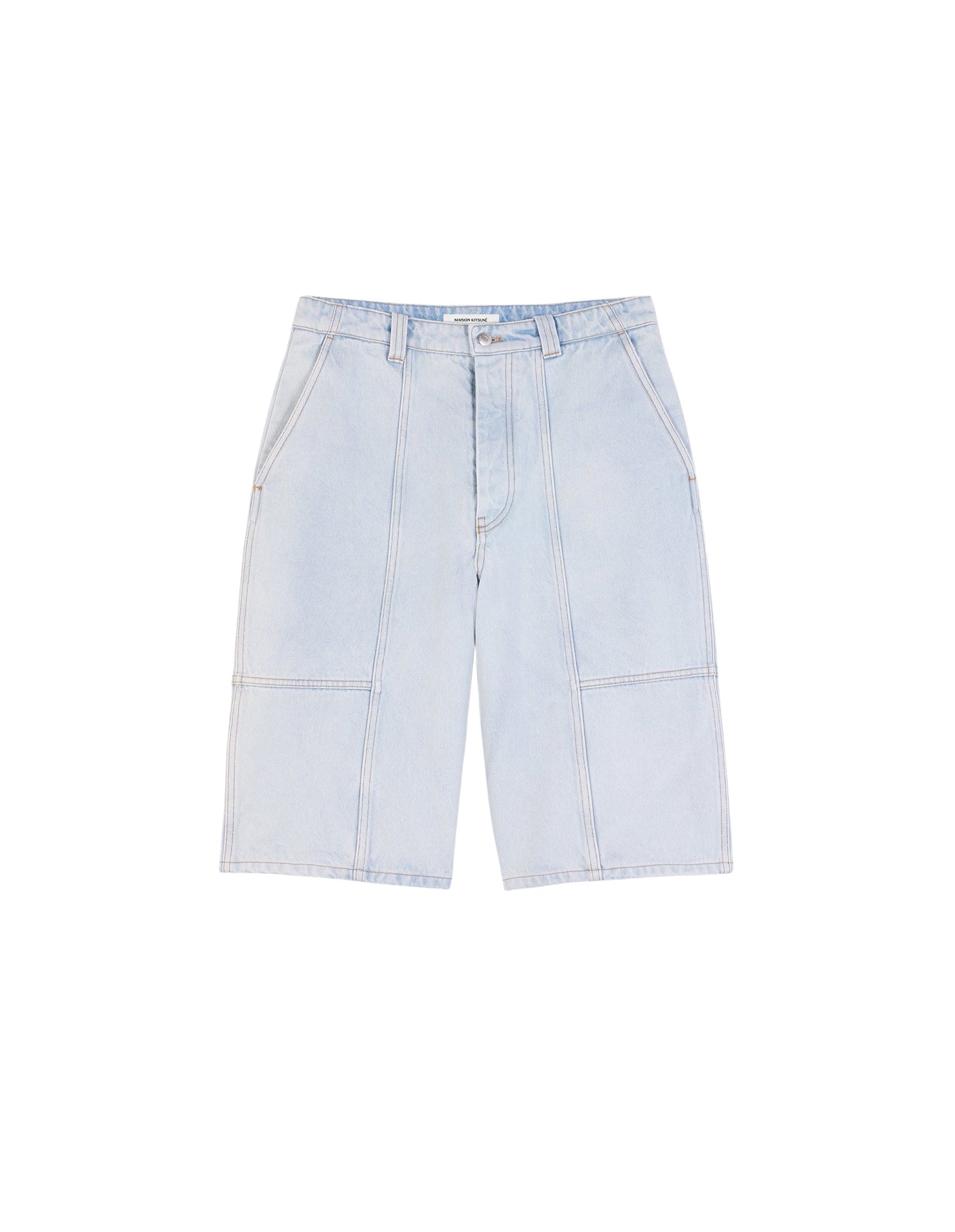 Bermuda brodé en denim - Bleached Indigo