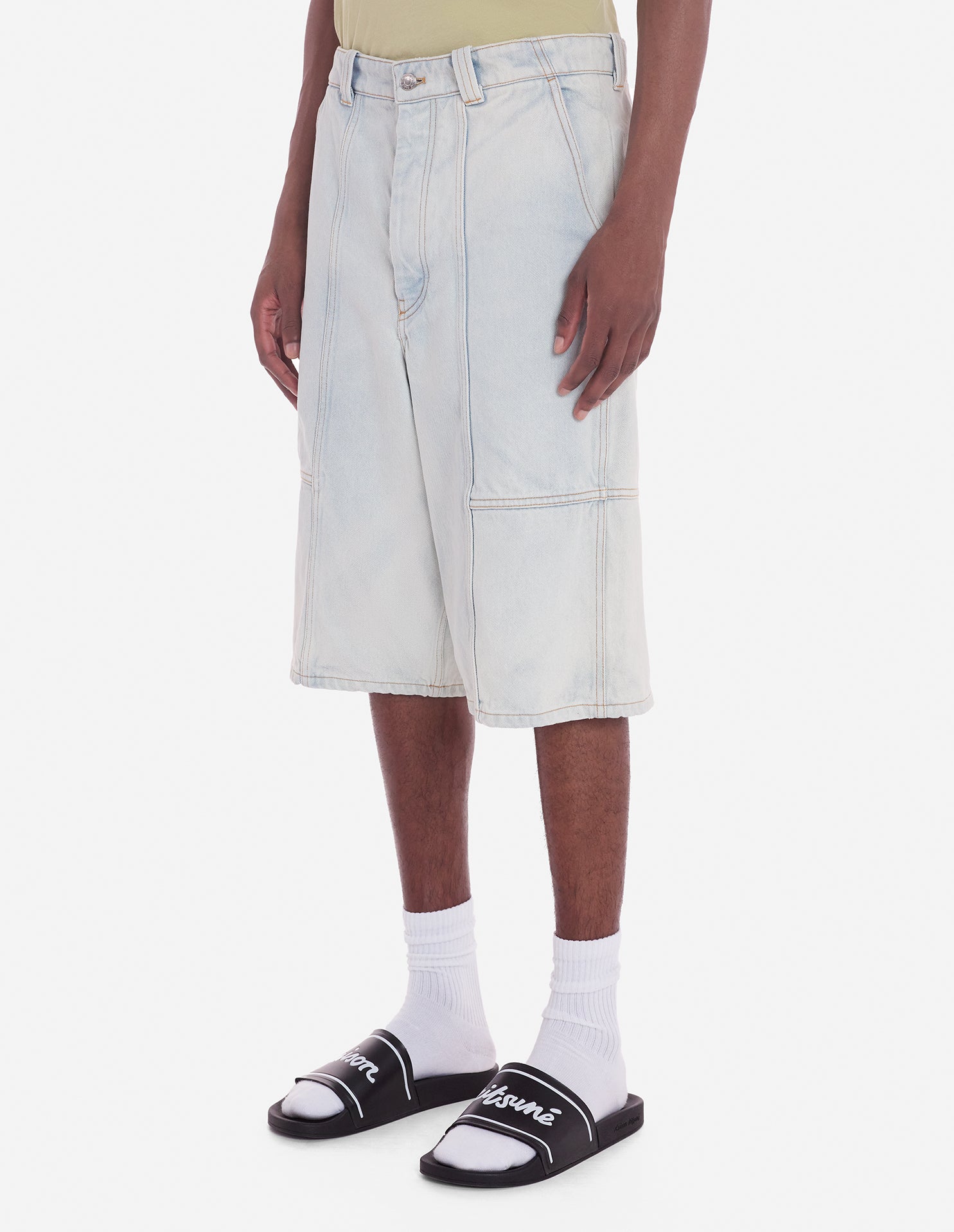Bermuda brodé en denim - Bleached Indigo