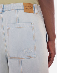 Bermuda brodé en denim - Bleached Indigo
