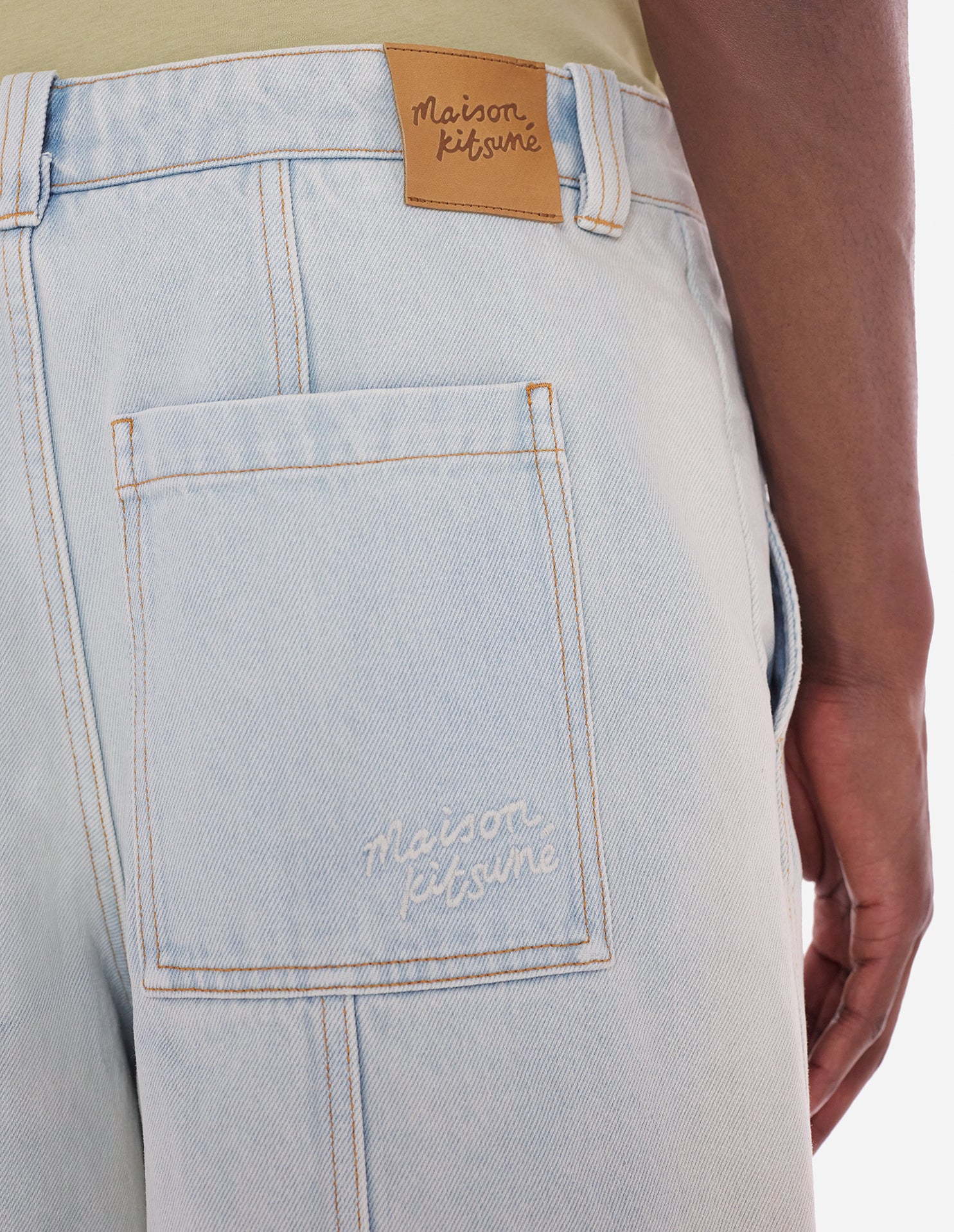 Bermuda brodé en denim - Bleached Indigo