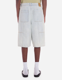 Bermuda brodé en denim - Bleached Indigo