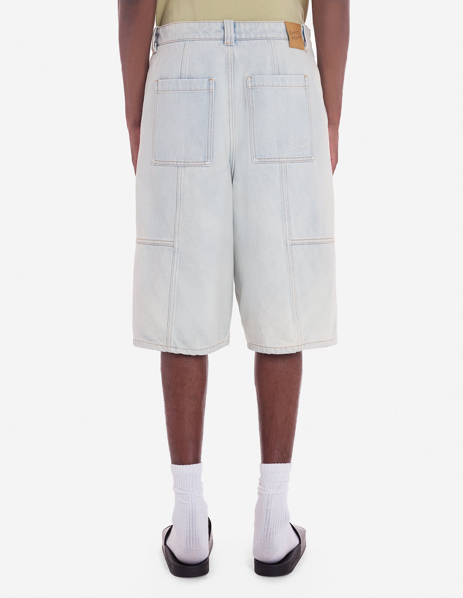 Bermuda brodé en denim - Bleached Indigo