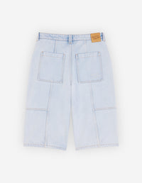 Bermuda brodé en denim - Bleached Indigo