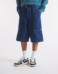 Bermuda brodé en denim - Washed Indigo