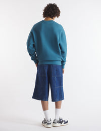 Bermuda brodé en denim - Washed Indigo