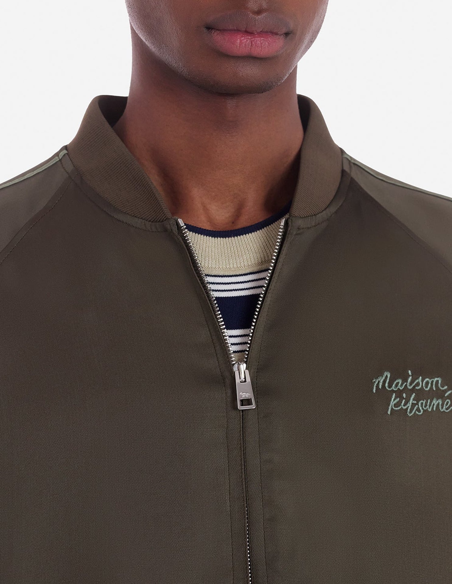 Satin bomber with embroidery - Dark Khaki