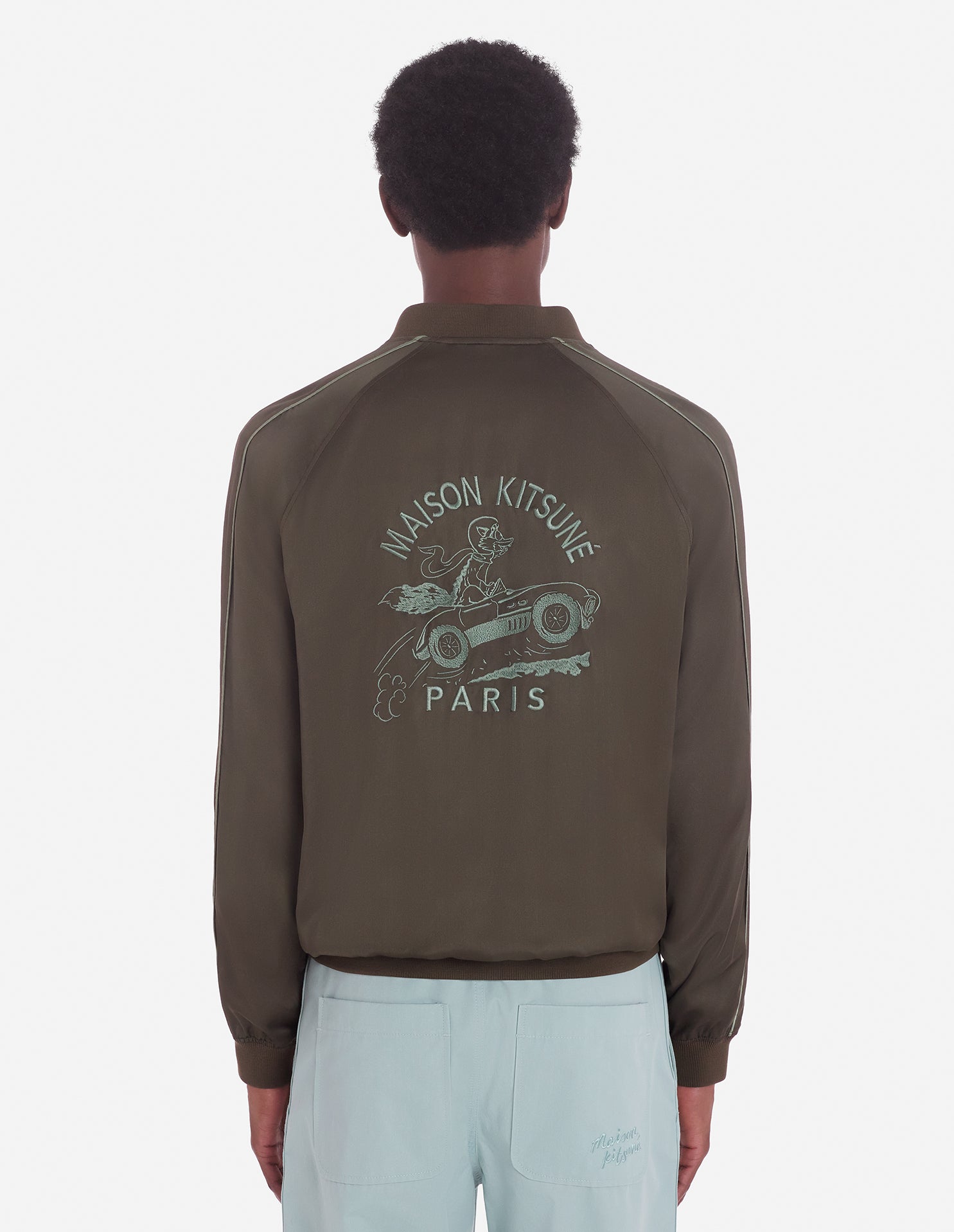 Satin bomber with embroidery - Dark Khaki