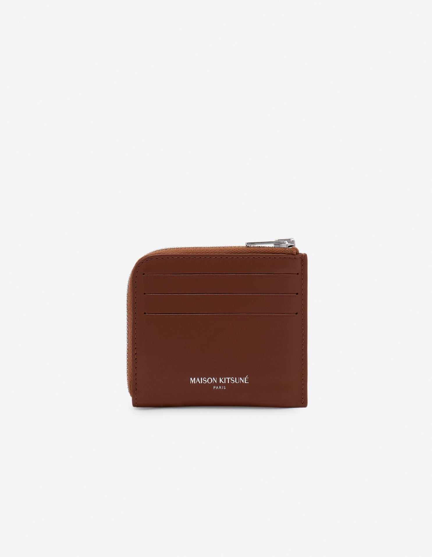 Zipped embossed leather card case - Dark Brown
