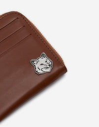 Zipped embossed leather card case - Dark Brown