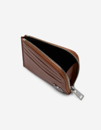 Zipped embossed leather card case - Dark Brown