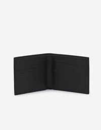 Embroidered wallet with leather badge - Black
