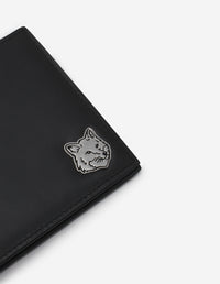 Embroidered wallet with leather badge - Black