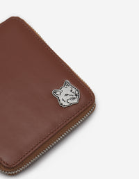 Portefeuille à deux volets avec écusson en cuir - Dark Brown