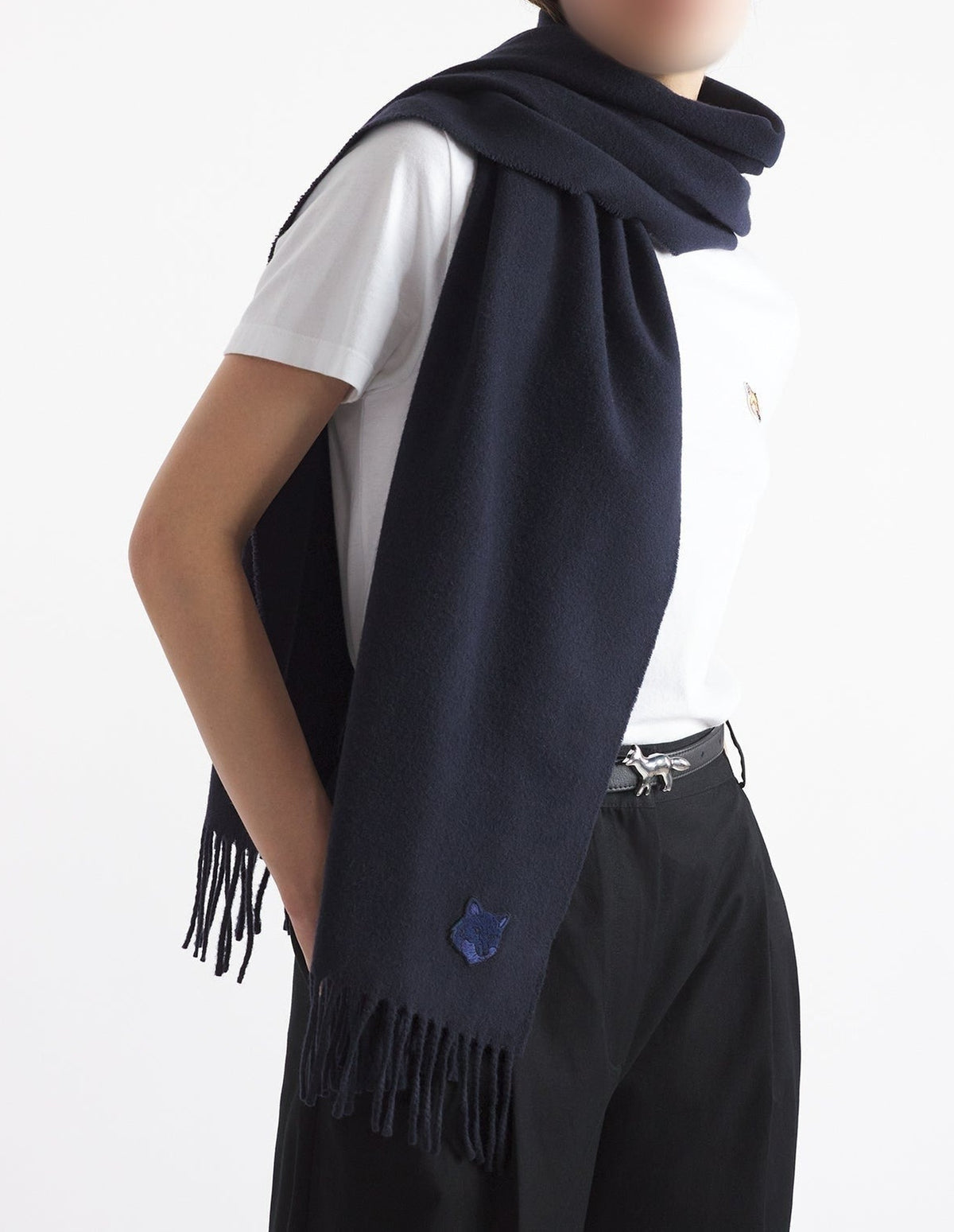 Écharpe Bold Fox Head en laine vierge - Ink Blue