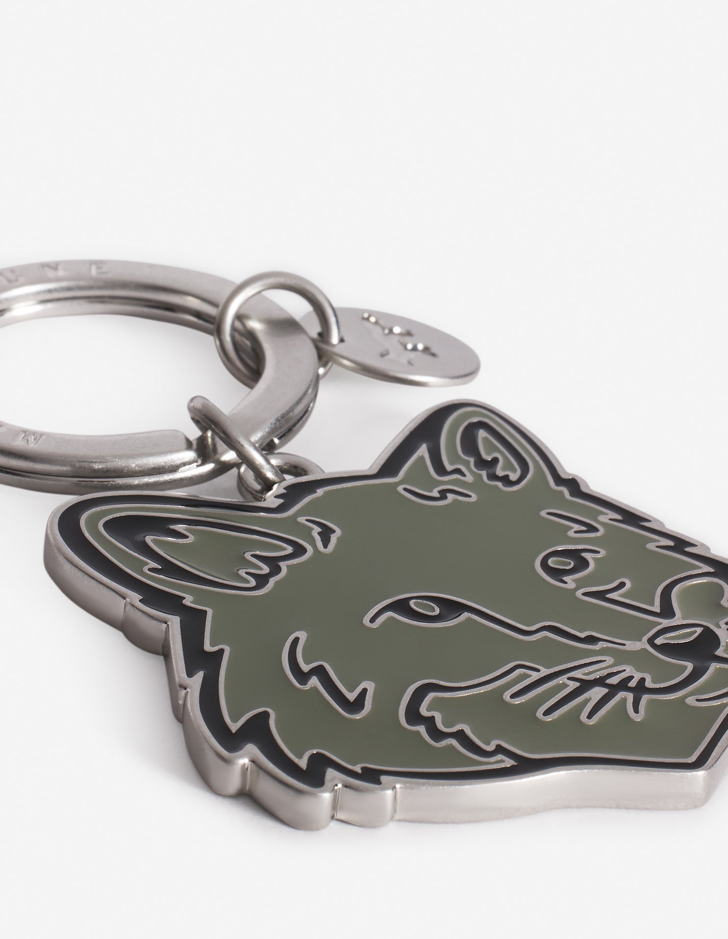 Bold Fox Head key ring with crest - Bay Leaf