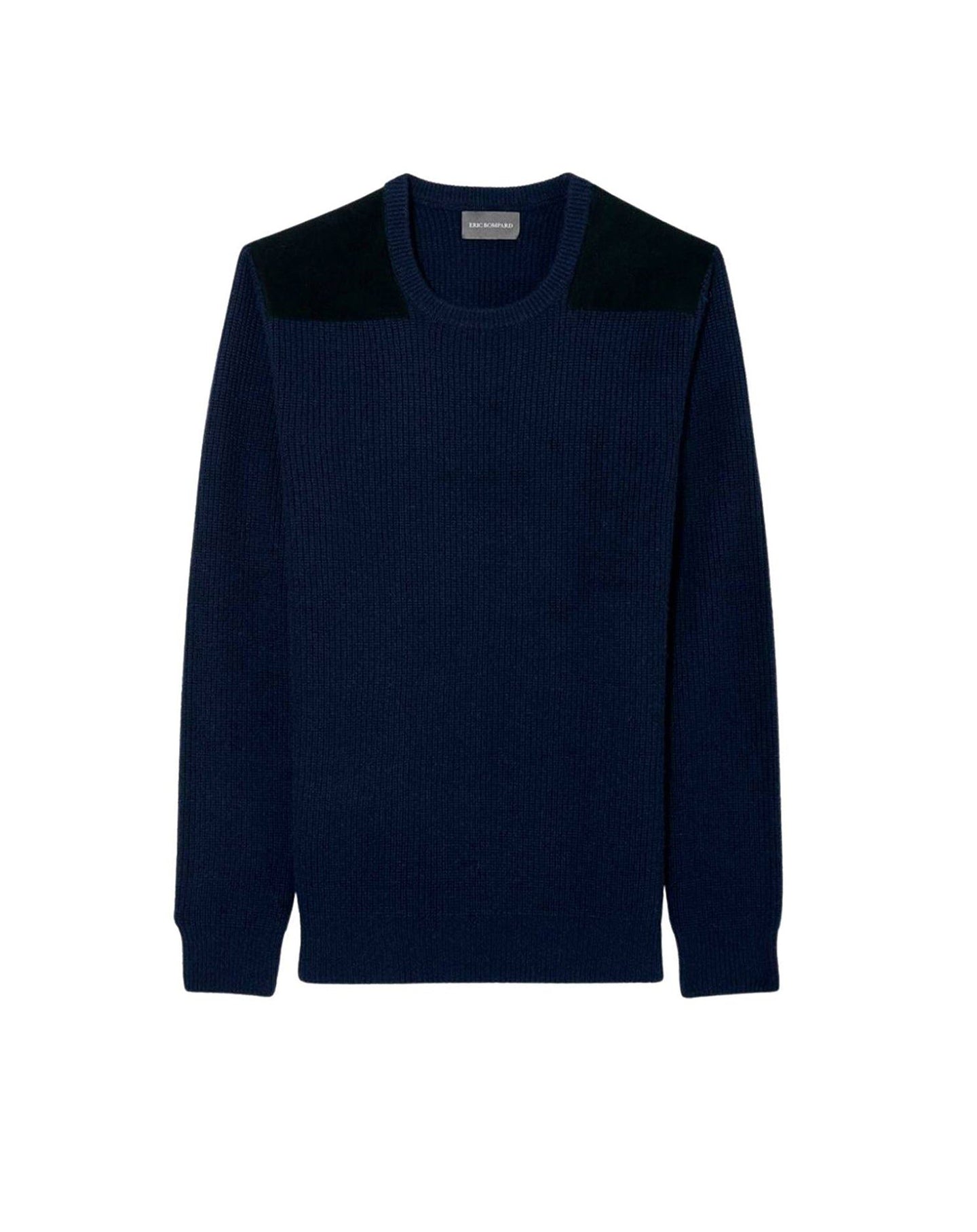Crew-neck jumper with cashmere inserts - Navy