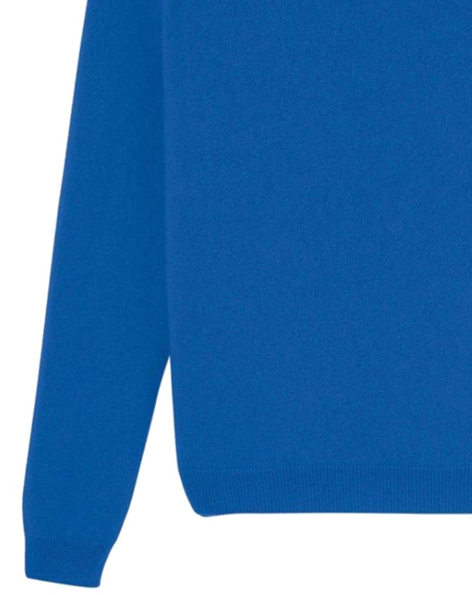 Cashmere hammer neck V-neck jumper - Bleu Mousquetaire