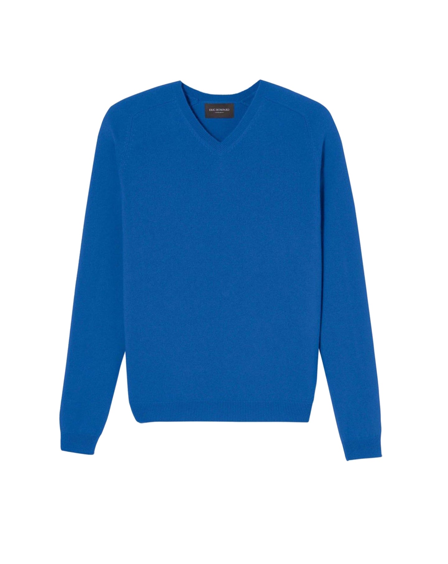 Cashmere hammer neck V-neck jumper - Bleu Mousquetaire