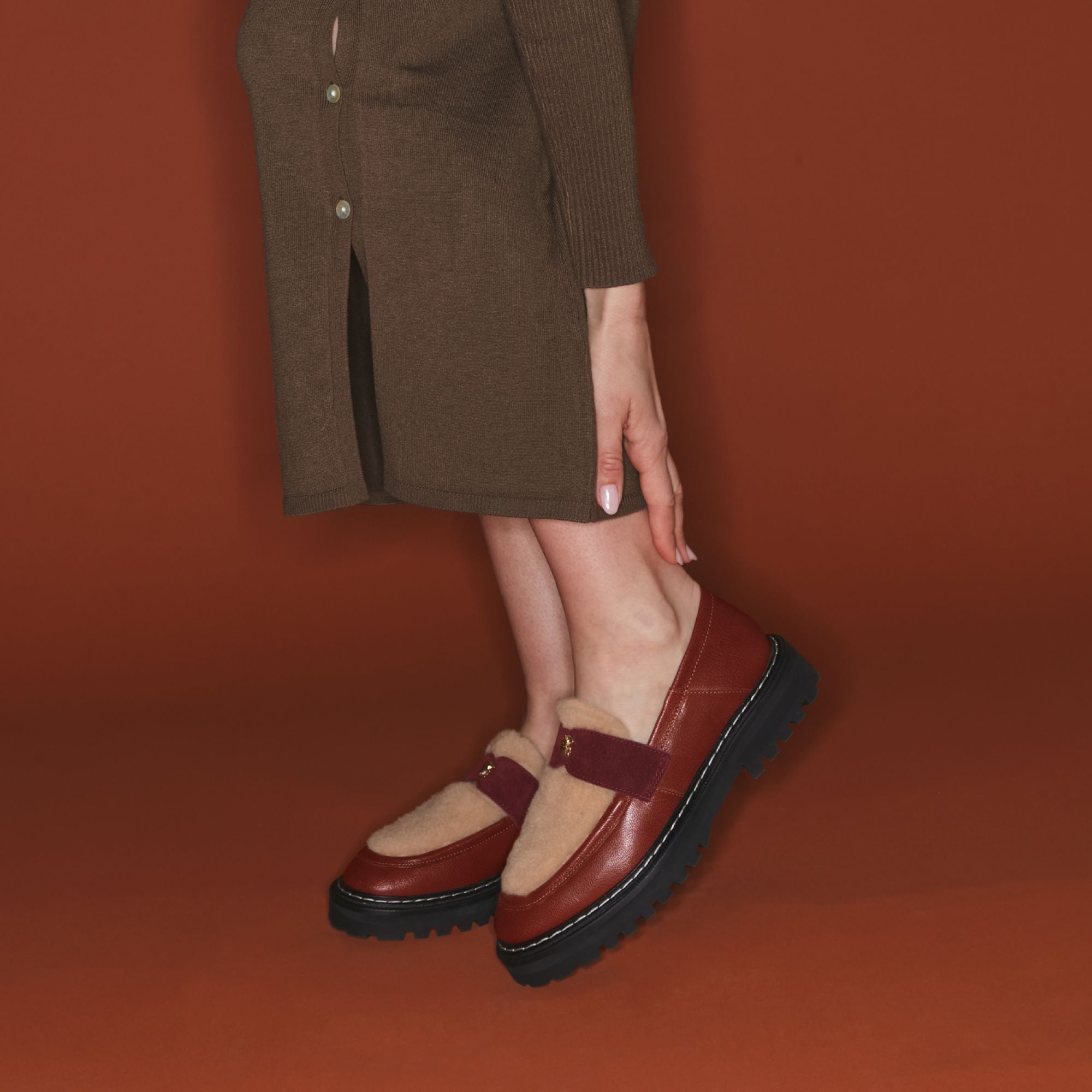 Mocassins Mia en cuir et peau lainée - Ecorce