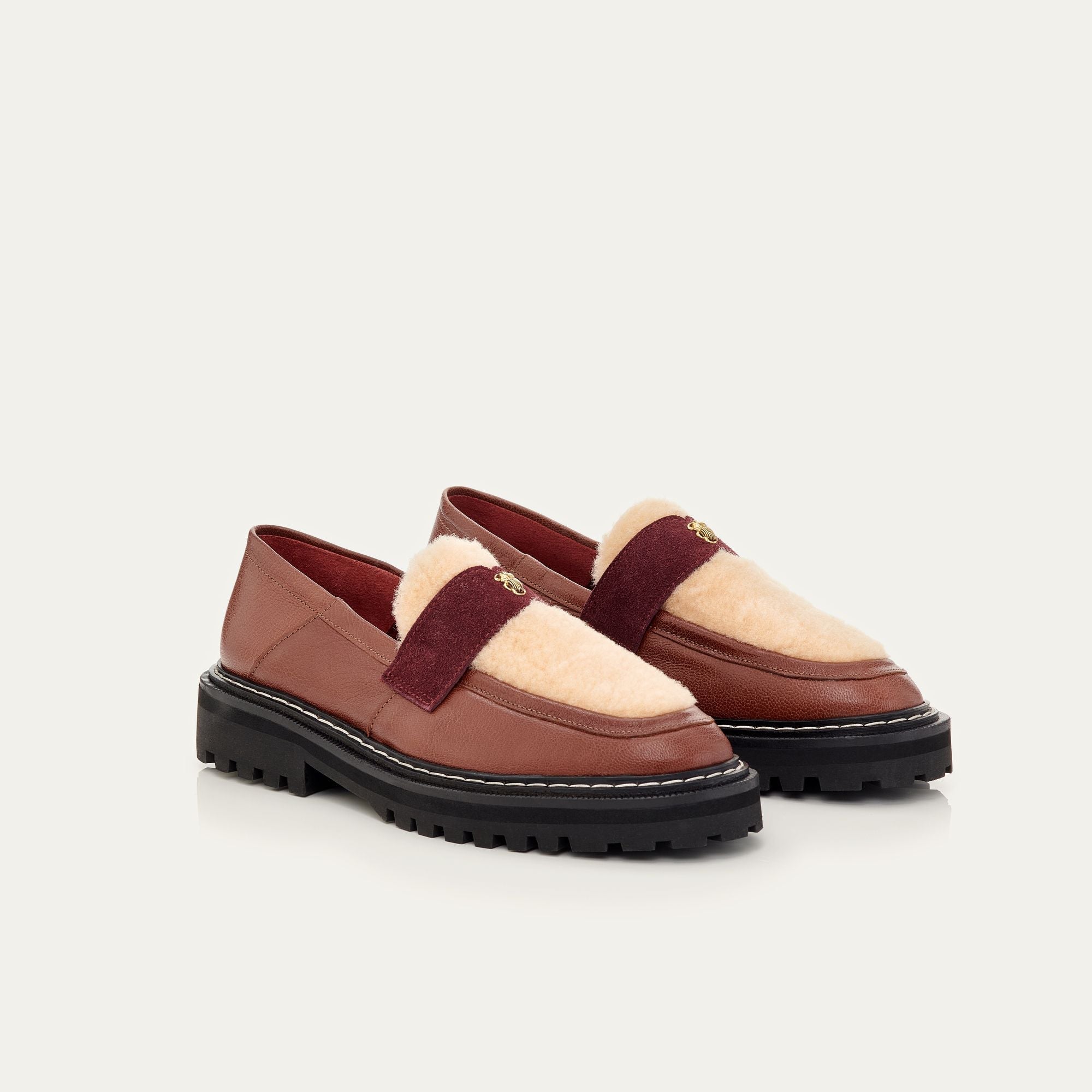 Mocassins Mia en cuir et peau lainée - Ecorce