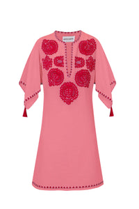 Robe courte brodée Tiki - Corail