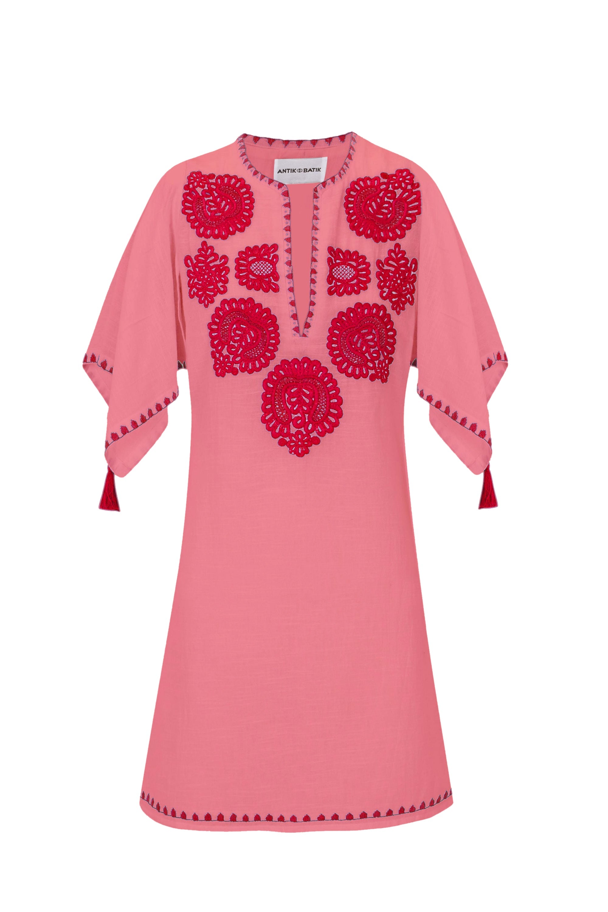 Robe courte brodée Tiki - Corail