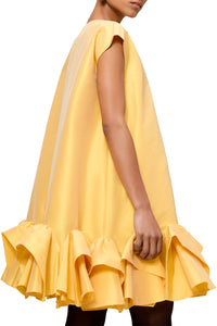 Robe courte à volants en soie mélangée - Yellow