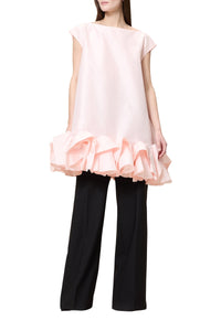 Robe courte à volants en soie mélangée - Peach