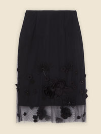 Black / FLORAL EMBROIDERY MIDI SKIRT