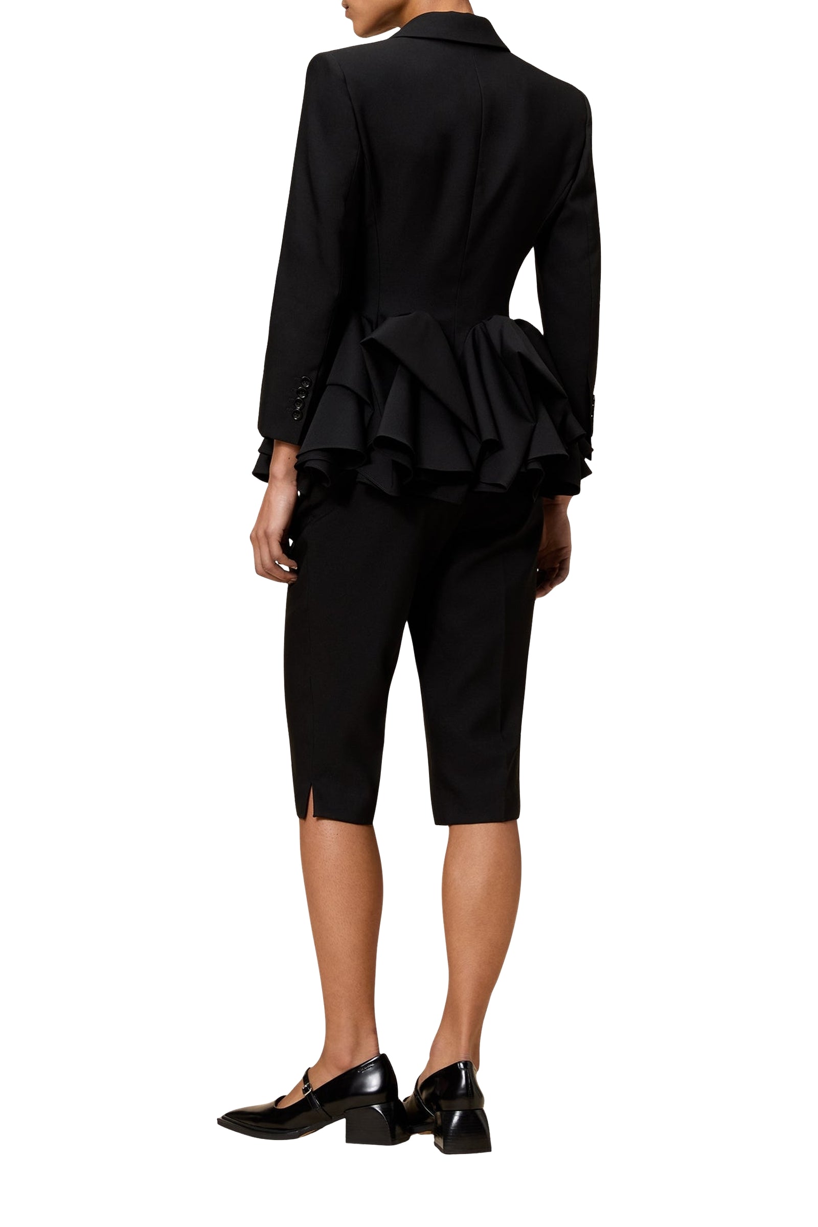 Pantacourt cigarette en laine - Black