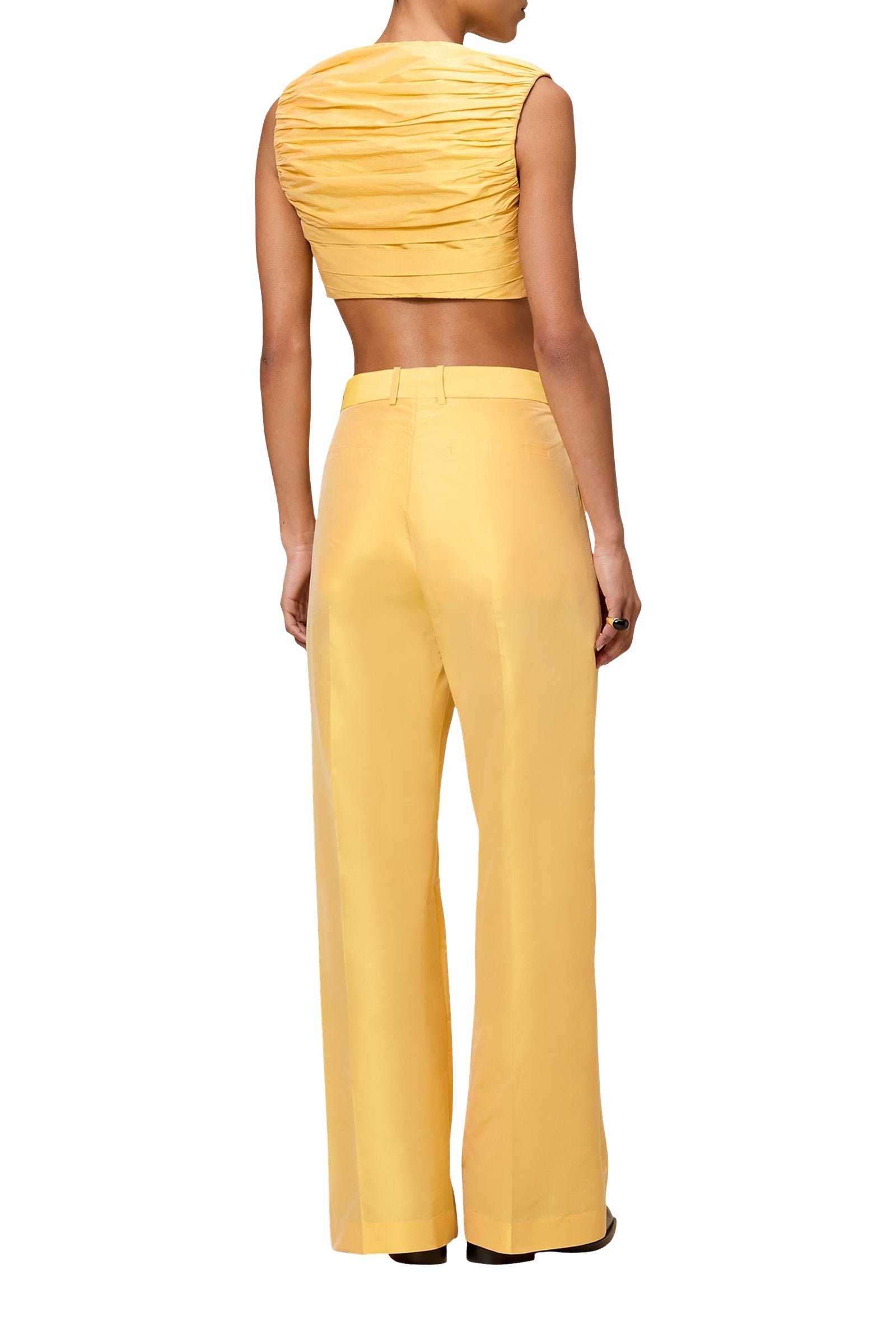 Pantalon droit en soie mélangée - Yellow