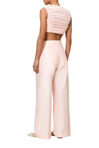 Pantalon coupe droite en soie mélangée - Peach