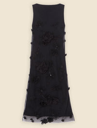 Black / FLORAL EMBROIDERY MIDI DRESS