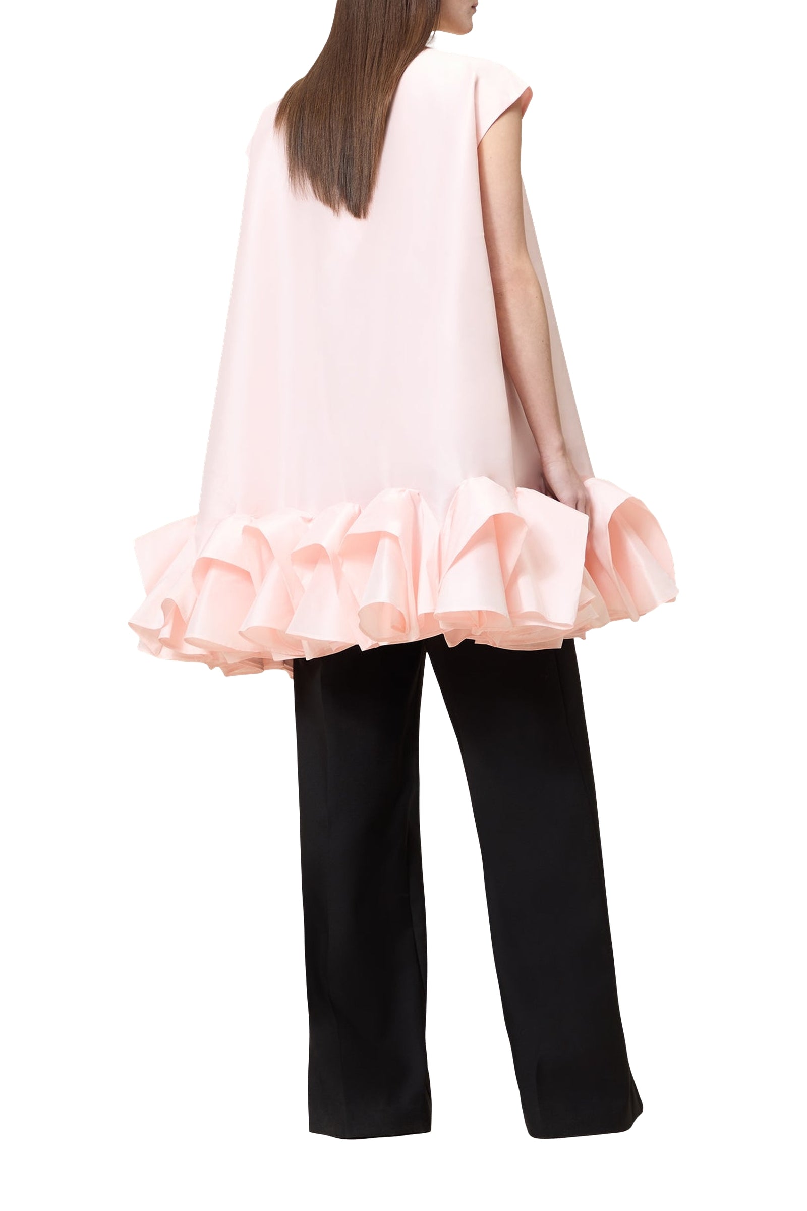 Robe courte à volants en soie mélangée - Peach