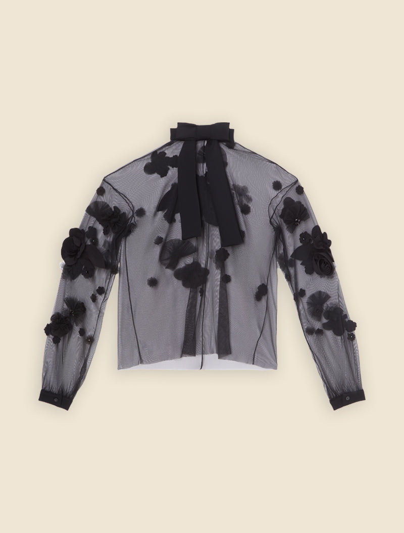 Black / FLORAL LONG SLEEVE TOP