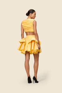 Yellow / PLEATED CROPPED TOP