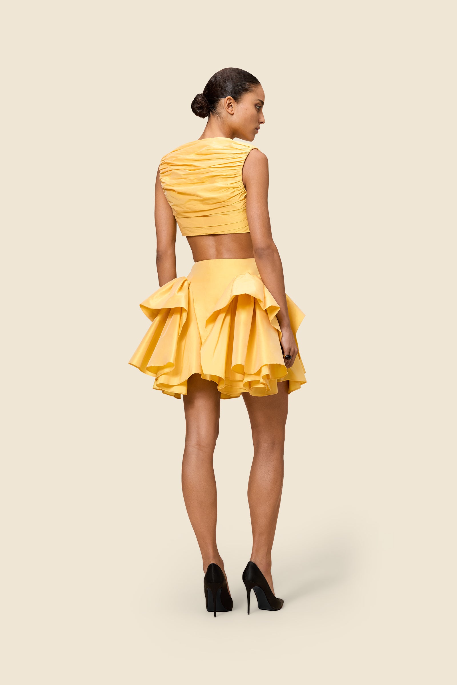 Yellow / PLEATED CROPPED TOP