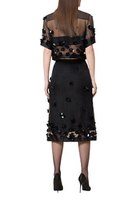 Jupe midi brodée en soie - Black